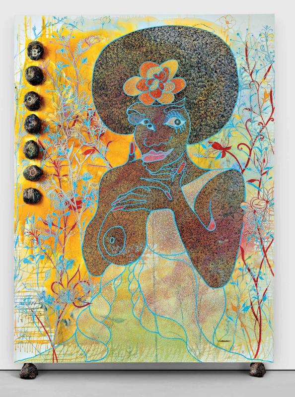 tranh phan voi,  Chris Ofili,  dau gia Christie's,  tranh Blossom,  nghe thuat doc dao,  gia tranh trieu USD anh 1
