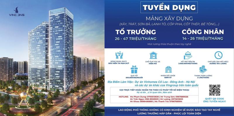 tong thau Vincons,  Vincons tuyen dung,  du an vinhomes anh 1